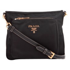 Sac bandoulière Prada Tessuto Saffian en nylon noir et cuir