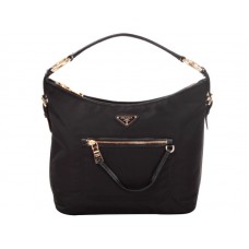 Sac hobo Prada Tessuto en nylon noir avec garniture en cuir