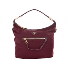 Sac hobo Prada Tessuto en nylon bordeaux avec garniture en cuir