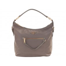 Sac hobo Prada Tessuto en nylon gris avec garniture en cuir