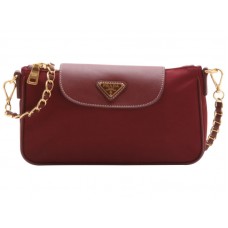 Sac à main Prada Tessuto en nylon et cuir Saffiano bordeaux
