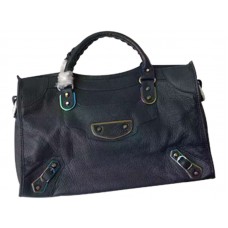 Sac Balenciaga Classic Metallic Edge Iridescent City bleu foncé