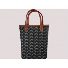 Sac cabas Goyard Poitiers noir avec garnitures en cuir marron