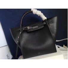 Sac Céline Small Big Bag avec bandoulière longue en cuir de veau grainé souple noir