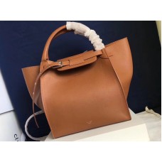 Petit sac Celine Big Bag avec bandoulière longue en cuir de veau grainé souple camel