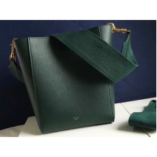 Sac seau Céline Sangle petit modèle en cuir de veau grainé vert