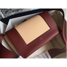Sac bandoulière Celine moyen en cuir de veau bordeaux et camel