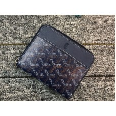 Portefeuille Goyard Chevron petit format zippé bleu foncé
