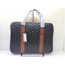 Porte-documents Goyard Goyardine noir avec garnitures en cuir marron