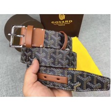Ceinture Goyard Chevron en cuir Goyardine noir avec garniture en cuir marron