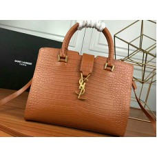 Sac cabas Saint Laurent YSL petit modèle en cuir lisse marron