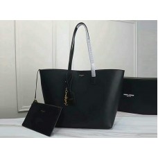 Sac cabas Saint Laurent YSL grand format en cuir noir