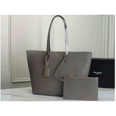 Sac cabas Saint Laurent YSL grand format en cuir gris