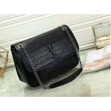 Saint Laurent Niki Medium en cuir façon croco noir embossé
