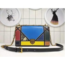 Sac Dior Diorama petit modèle en cuir de veau patchwork multicolore bleu