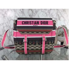 Sac messager Dior Diorcamp en toile brodée rose