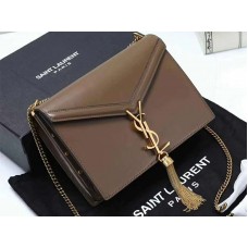 Sac à fermoir monogramme Saint Laurent Cassandra en cuir de veau marron