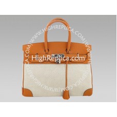 Sac Birkin Hermès 35 cm en toile et cuir Togo orange
