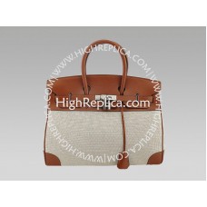 Sac Birkin Hermès 35 cm en toile et cuir Togo marron