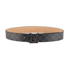 Ceinture Louis Vuitton Initiales Damier Graphite noire avec boucle dorée