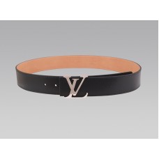 Ceinture Louis Vuitton Initial en cuir noir avec boucle argentée