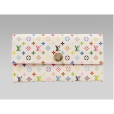 Portefeuille Louis Vuitton Monogram Multicolore Blanc Sarah Litchi