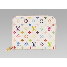 Porte-monnaie zippé Louis Vuitton Monogram Multicolore Blanc Litchi