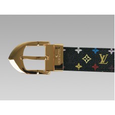 Ceinture classique Louis Vuitton noire multicolore avec boucle dorée