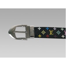 Ceinture classique Louis Vuitton noire multicolore avec boucle argentée