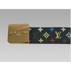 Ceinture Louis Vuitton noire multicolore à boucle dorée