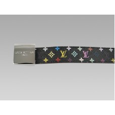 Ceinture Louis Vuitton noire multicolore à boucle argentée
