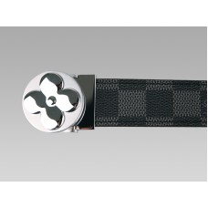 Ceinture Louis Vuitton Damier Graphite avec boucle argentée ronde à motif floral