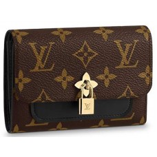 Portefeuille compact Louis Vuitton Monogram Canvas Flower Noir m62578