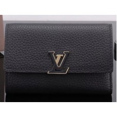 Louis Vuitton Taurillon Cuir Capucines Compact Portefeuille Noir m62157