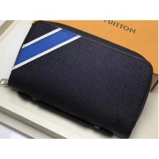 Portefeuille Zippy XL Louis Vuitton en cuir Taïga rayé noir m64019-A