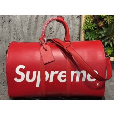 Sac de voyage bandoulière Keepall 45 Louis Vuitton x Supreme en cuir Epi rouge