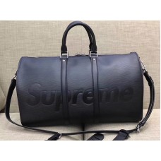 Sac de voyage bandoulière Louis Vuitton x Supreme Keepall 45 en cuir Epi noir