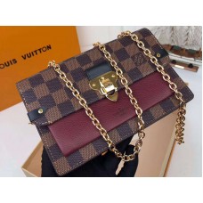 Louis Vuitton Damier Toile Ebène Vavin Portefeuille à Chaîne Bordeaux n60222