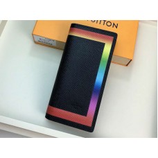 Portefeuille Louis Vuitton Brazza en cuir Taïga noir avec bordures colorées m32572