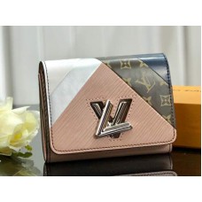 Portefeuille compact torsadé Louis Vuitton en cuir Epi blanc et rose m67799