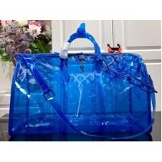 Sac bandoulière Louis Vuitton Keepall 50 en PVC monogrammé bleu ? m53272