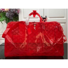 Sac bandoulière Keepall 50 Louis Vuitton Monogram en PVC gaufré rouge m53274